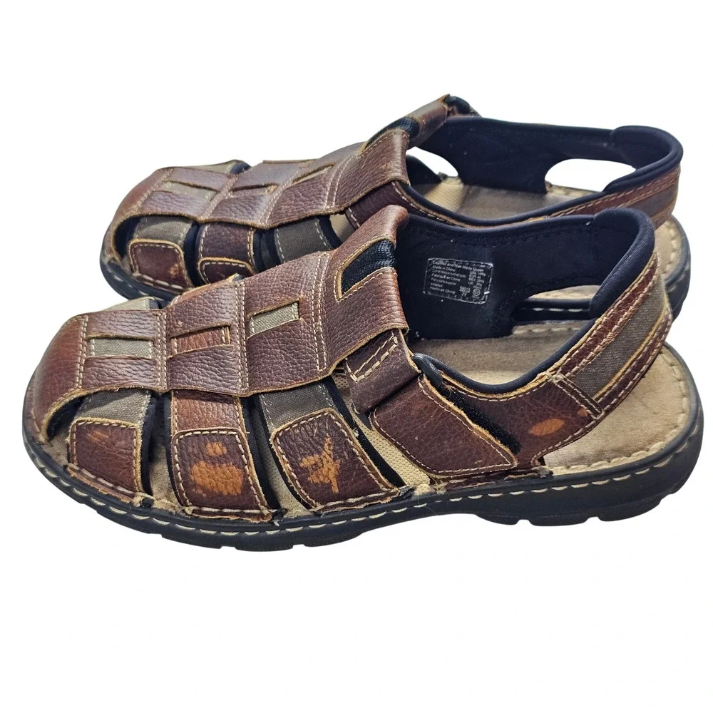 Dexter Mens Brown Leather Fisherman Sandals 10.5 Closed Toe Casual Shoes 59015